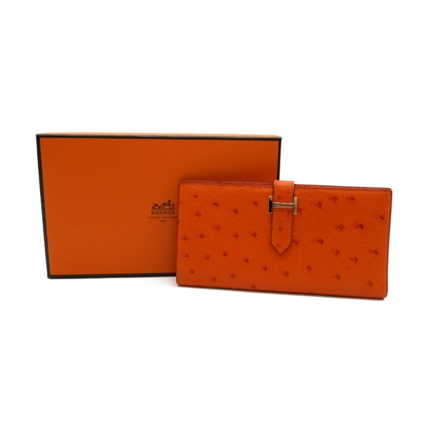 中古】 HERMES エルメス ベアン クラシック メンズ財布 3つ折り長財布 ゴールド金具 □H刻印